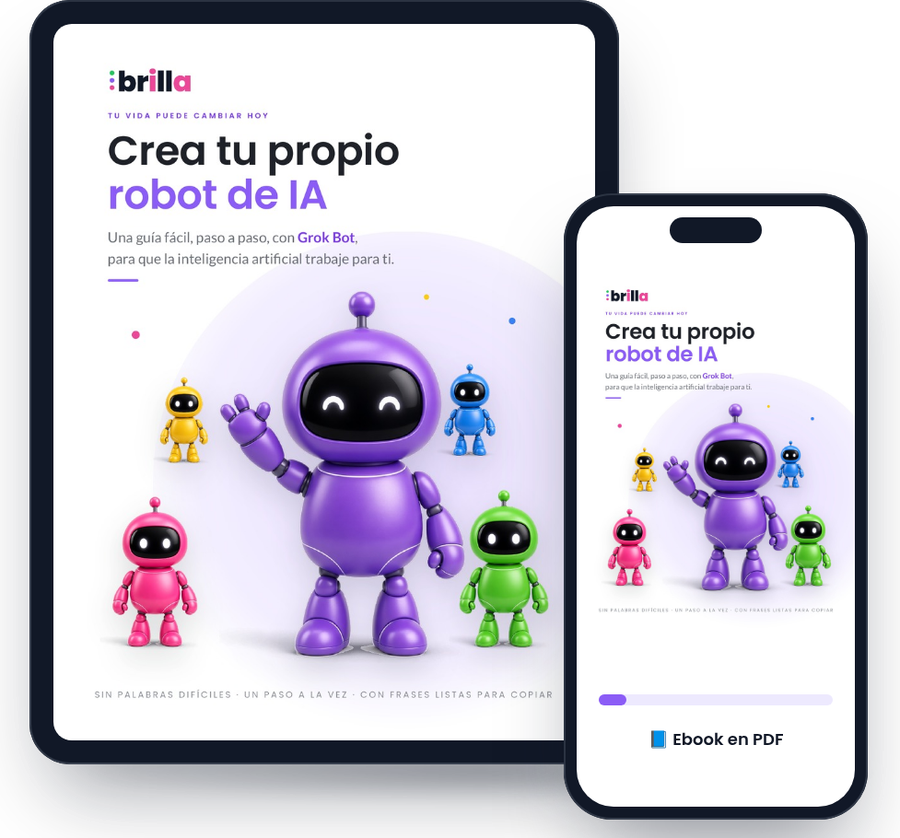 El ebook «Crea tu propio robot de IA» en una tableta y un celular