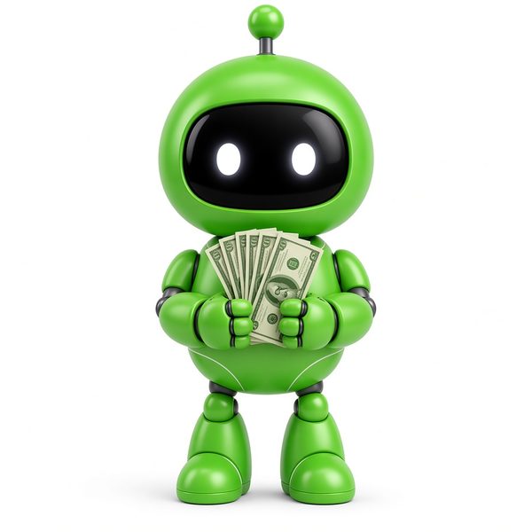 Robot verde con billetes