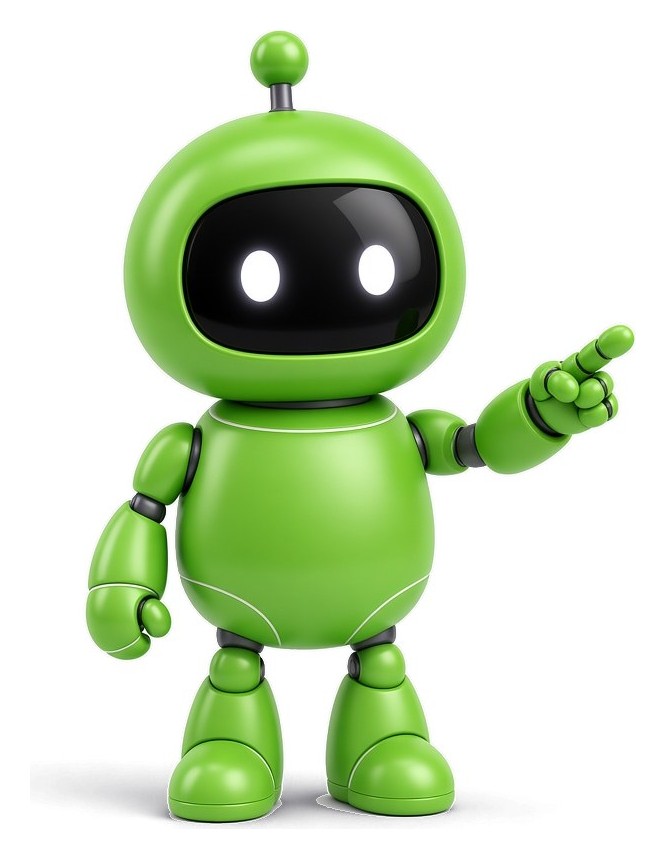 Robot verde seguro, señalando adelante