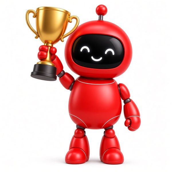 Robot rojo con un trofeo de oro